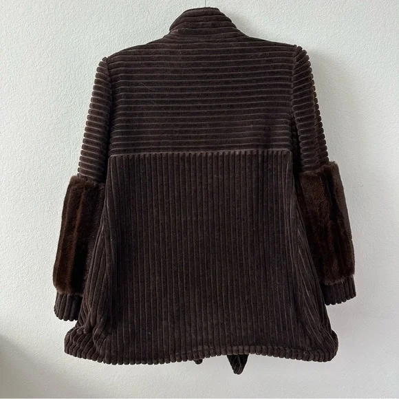 VINTAGE Fendi Brown Striped Fur Trim Jacket Coat SZ US 6 - Picture 9 of 13